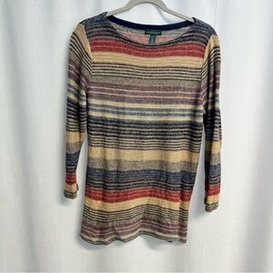 LRL Lauren Jeans Co Linen cotton Southwestern stripe sweater XL